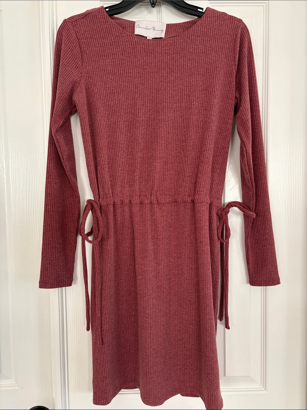 Charles Henry long-sleeve ribbed midi dress cinched drop waist Women’s XS